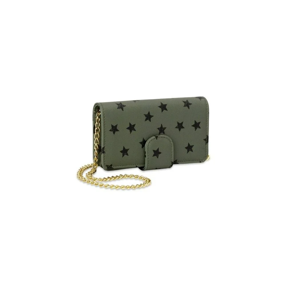 NWT No Boundaries Women’s Faux Green Black Stylish Leather Phone Crossbody‎ Bag